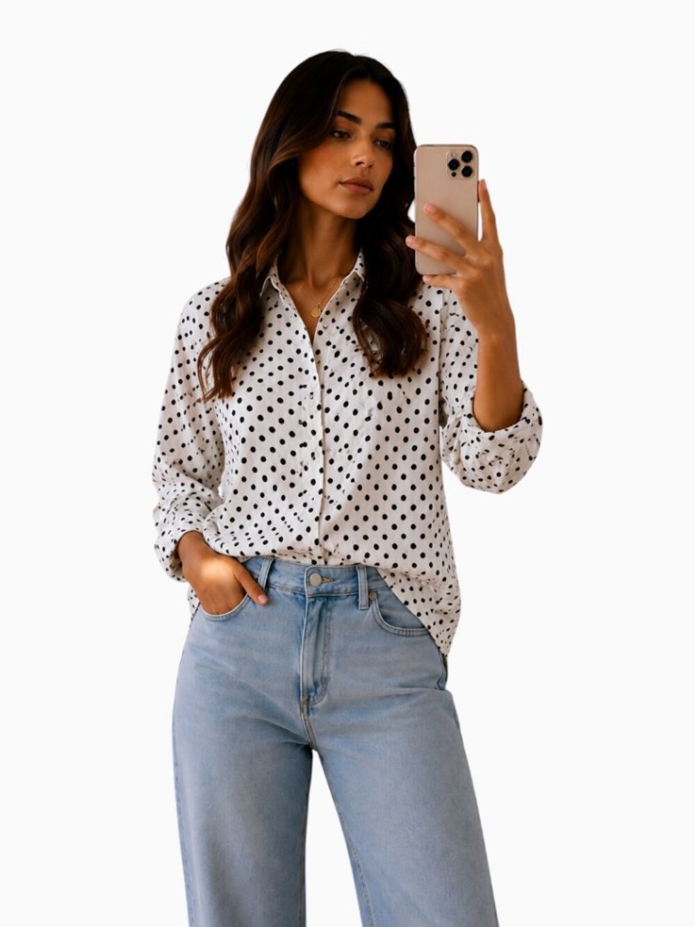 NWT T TAHARI WOMEN'S WHITE BLACK POLKA DOT BUTTON FRONT BLOUSE SIZE M - Picture 4 of 6
